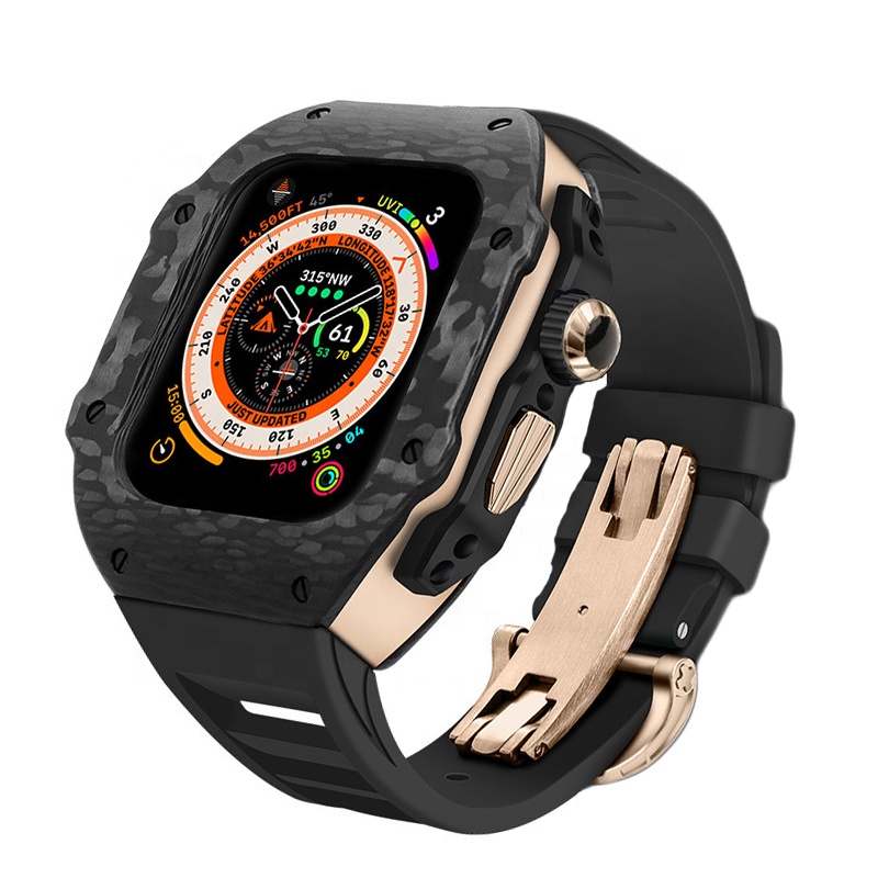 Роскошный 49 мм корпус из углеродного волокна для Apple Watch 8 ultra Iwatch Series 4/5/6/7/8 с резиновым ремешком FKM премиум-класса