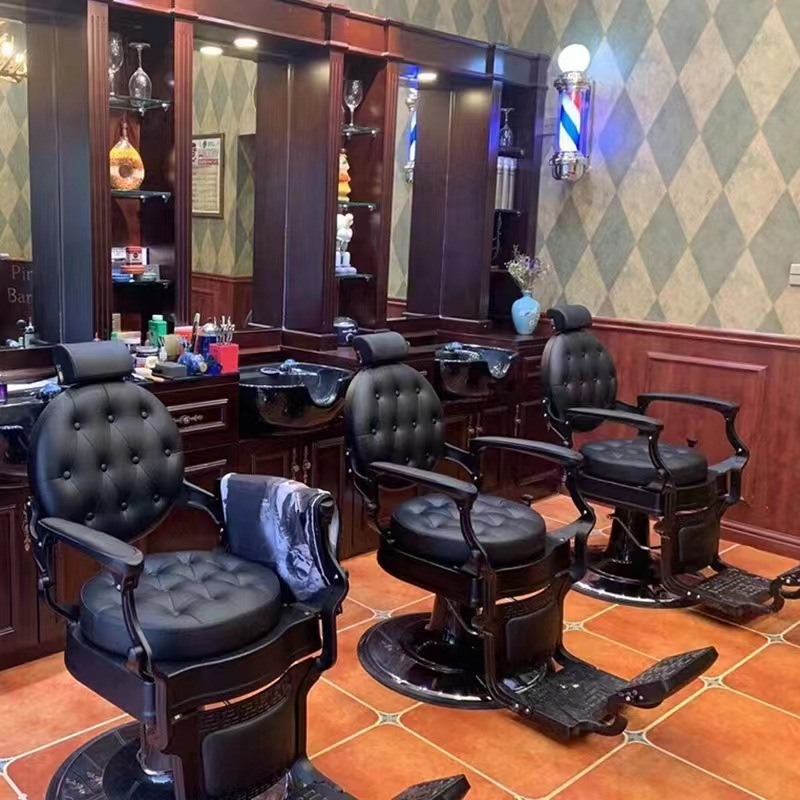 Retro Men All Black Barber Chair classics Salon Hairdressing chairs Hydraulic chair Factory wholesale