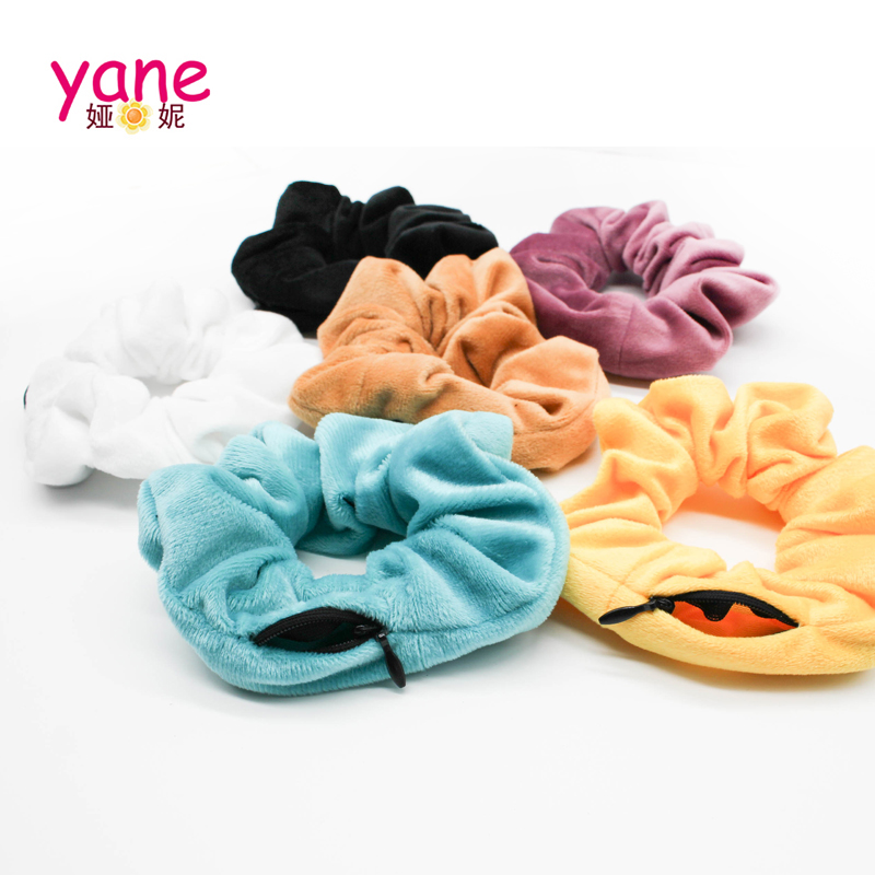 Новый стиль чистый цвет фланель материал волос scrunchies с молнией