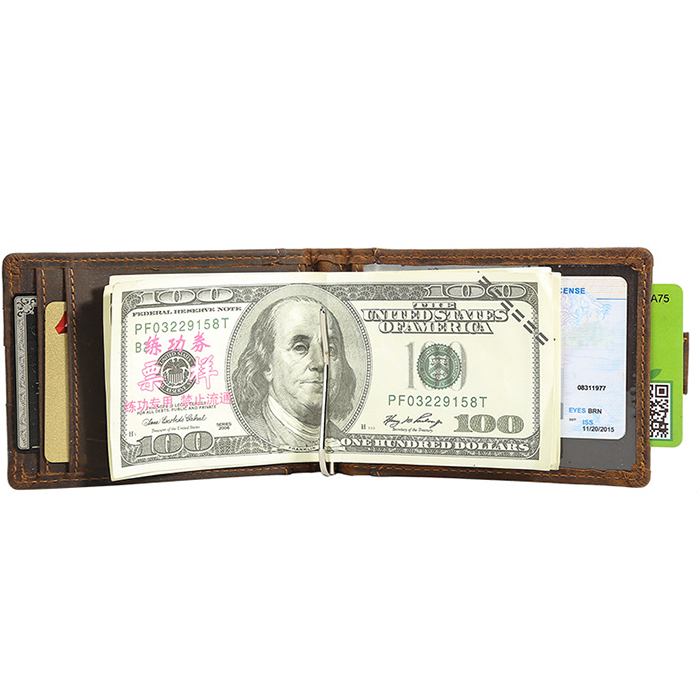 2020 New Fashion Genuine Crazy Horse Pull Slim RFID Blocking Vintage Wallet And Card Holder Money Clip For Man
