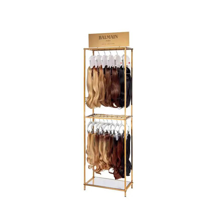 Counter Top Extension Stand Hair Product Shop Custom Design Lockable Metal Wire Wig Hair Extension Display Rack Stand