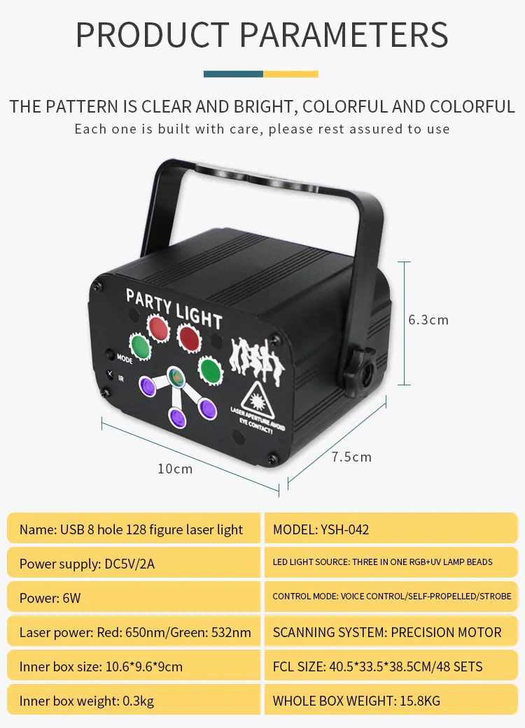 Factory Supply 8 Hole 128 Figure Laser Light Stage Lamp Projection Flashlight With Remote Control For Bar KTV