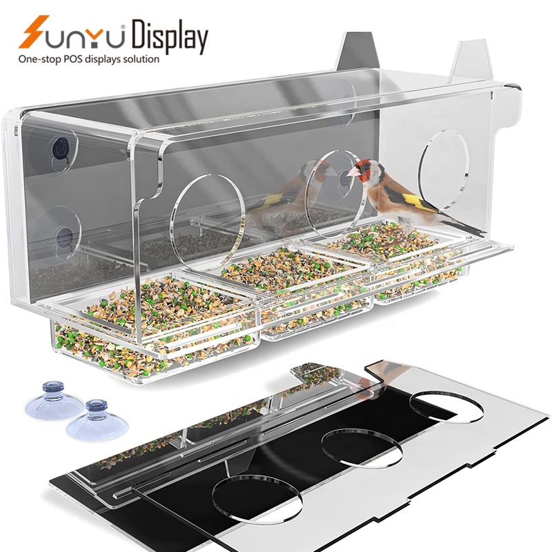 sliding tray hanging window pet cage acrylic birds feeder and drinker for window