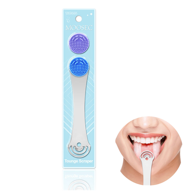Eco friendly stainless steel silicone breath tongue cleaner scraper