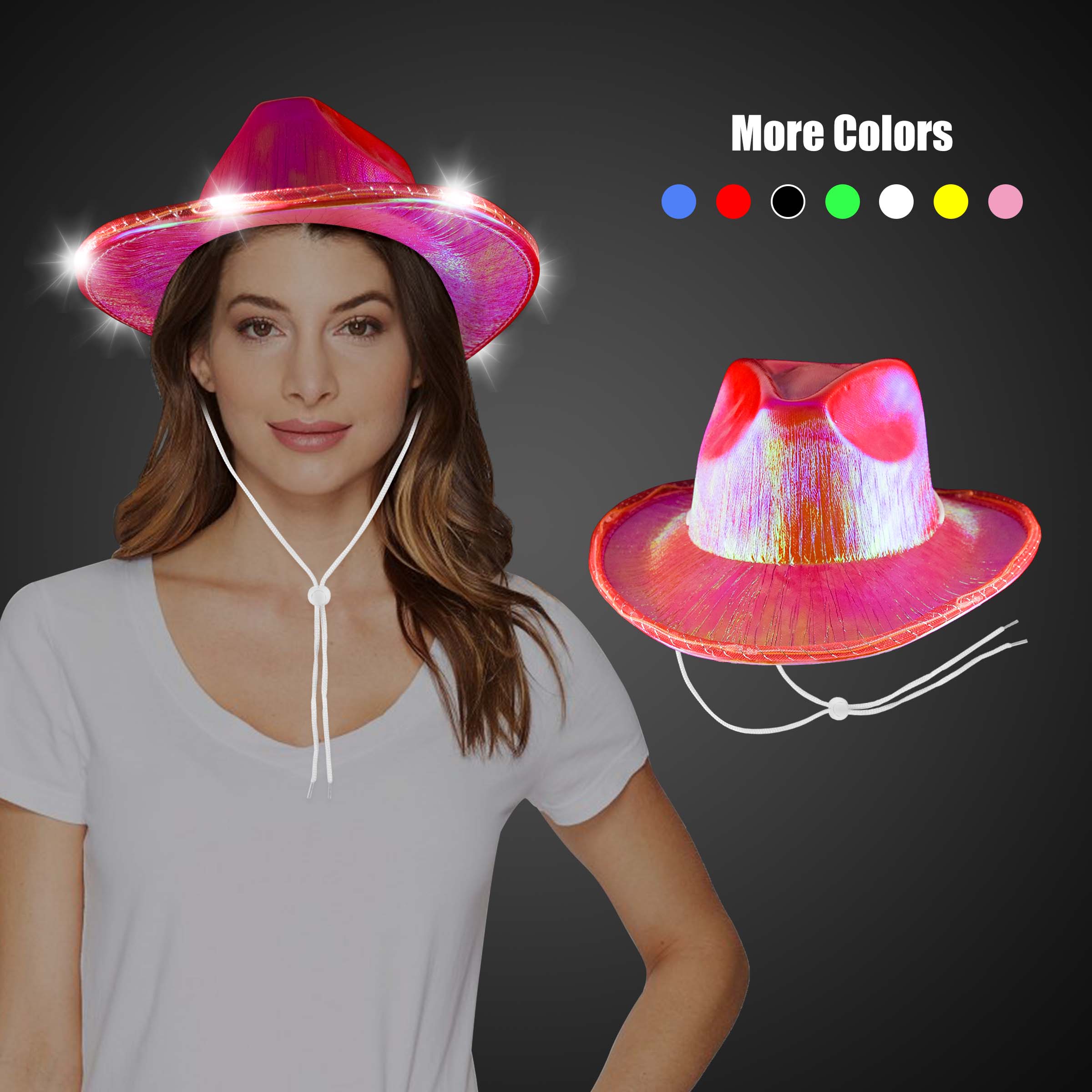LED Cowboy Hat with Neon Glitter Sequins Fun Metal Holographic Disco Cowgirl Party Decorations Cosplay EDC Costume Accessories