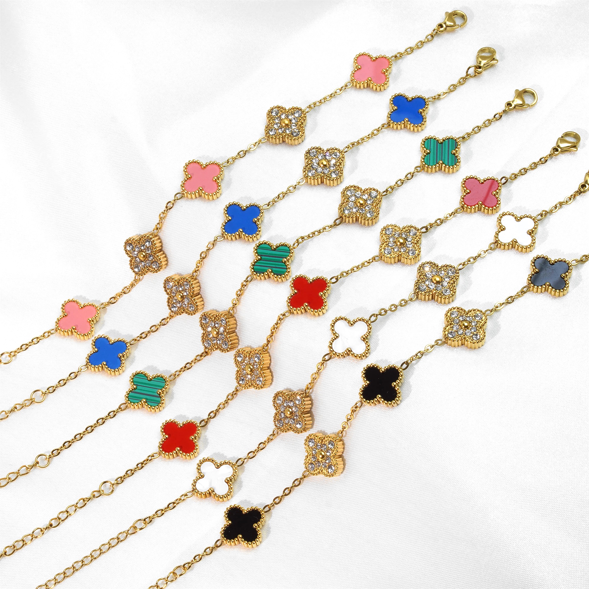 18 K Gold-plated Silver Diamond Four Leaf Clover Bracelets Women Jewelry Shopify Dropshipping Flower Chain Fine Bracelet