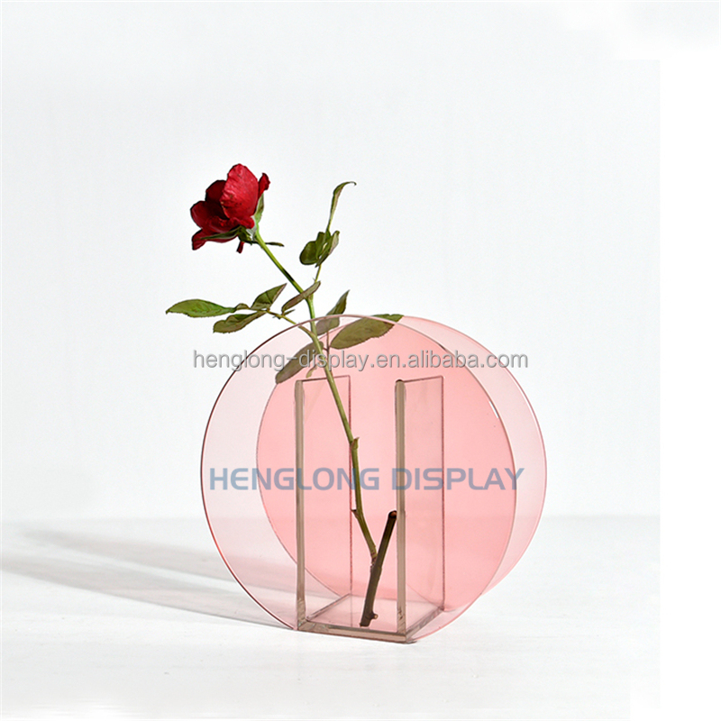 Newly Design Transparent Pink Lucite Perspex Flower Vase Wedding Acrylic Decor Vase