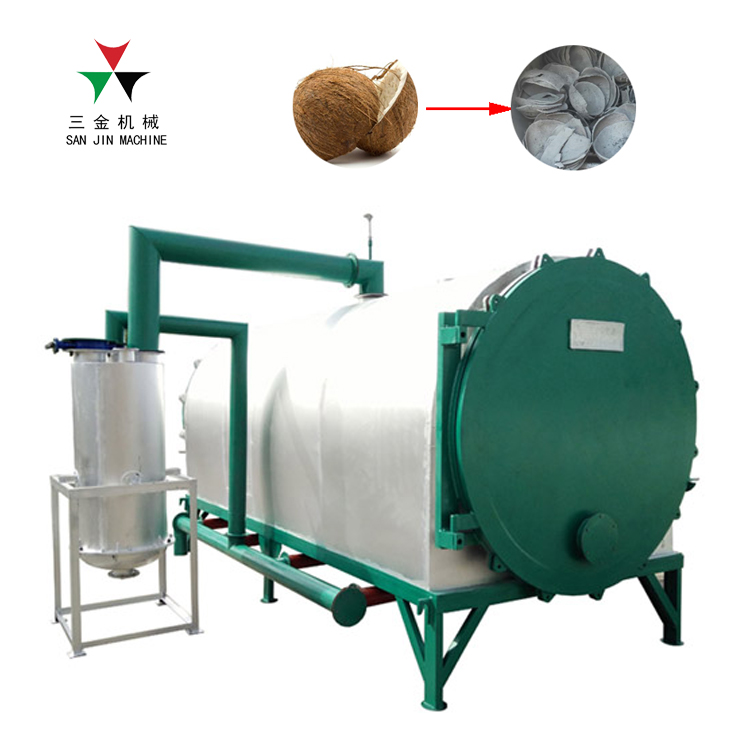 No smoke biochar cashew nuts shell coconut shell wood log coal fired horizontal airflow charcoal carbonization furnace