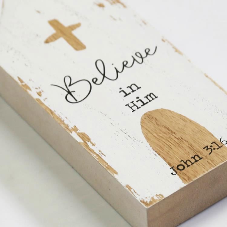 OEM Christian Religious Decor Table Ornament Believe Bible Verse Wood Sign