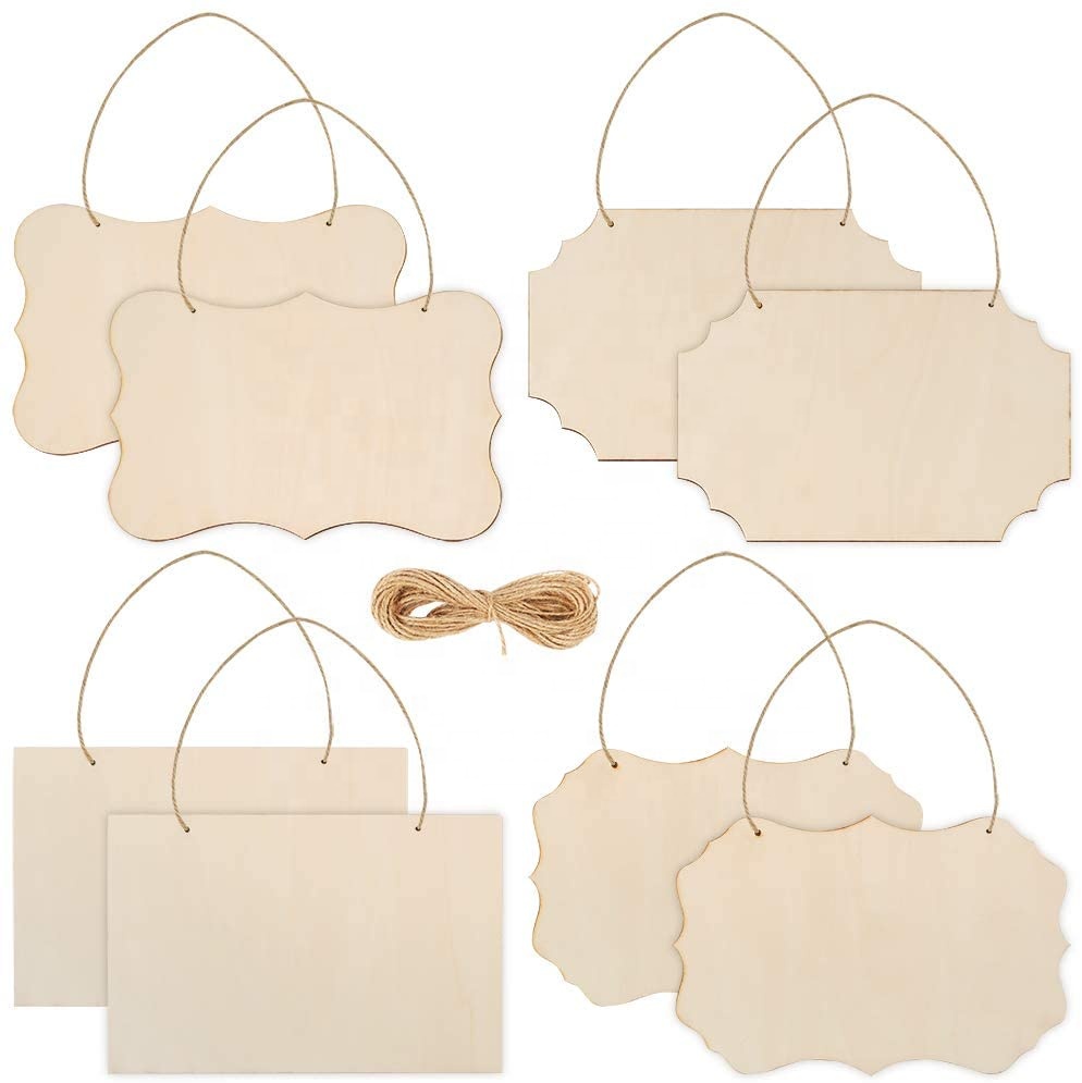 Christmas rectangular wooden plaque hanging wooden signs with jute rope, used for jute painting, painting, writing and decoratio