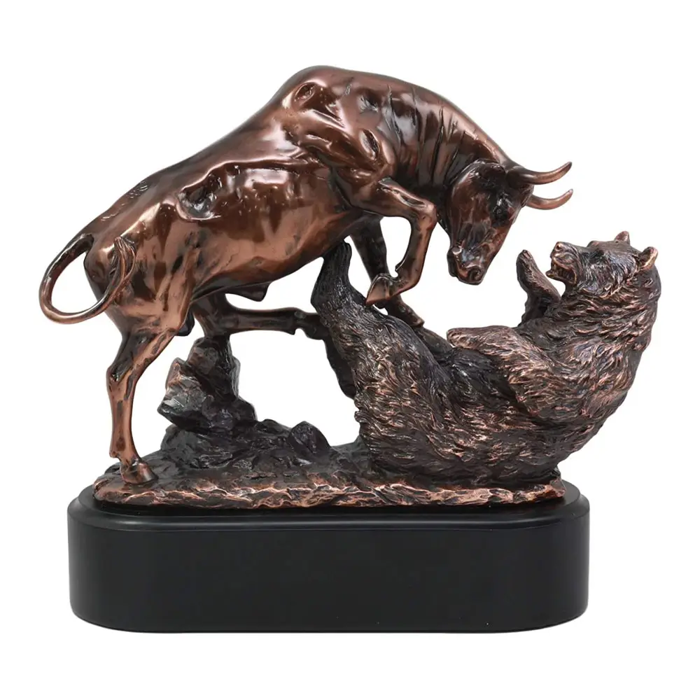 Уолл-стрит фондовой бирже бронза гальваническим смолы скульптура быков Trouncing Медведь Статуя