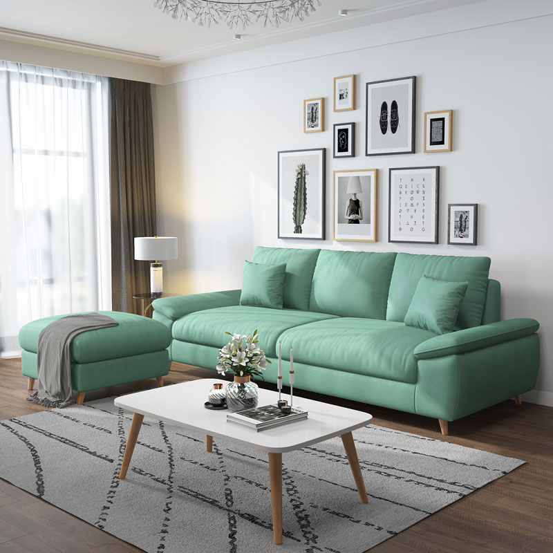 Nordic japanese-style all-solid-wood family-size corner Fabric sofa set Pine Removable Wash three-person Combination Sofas