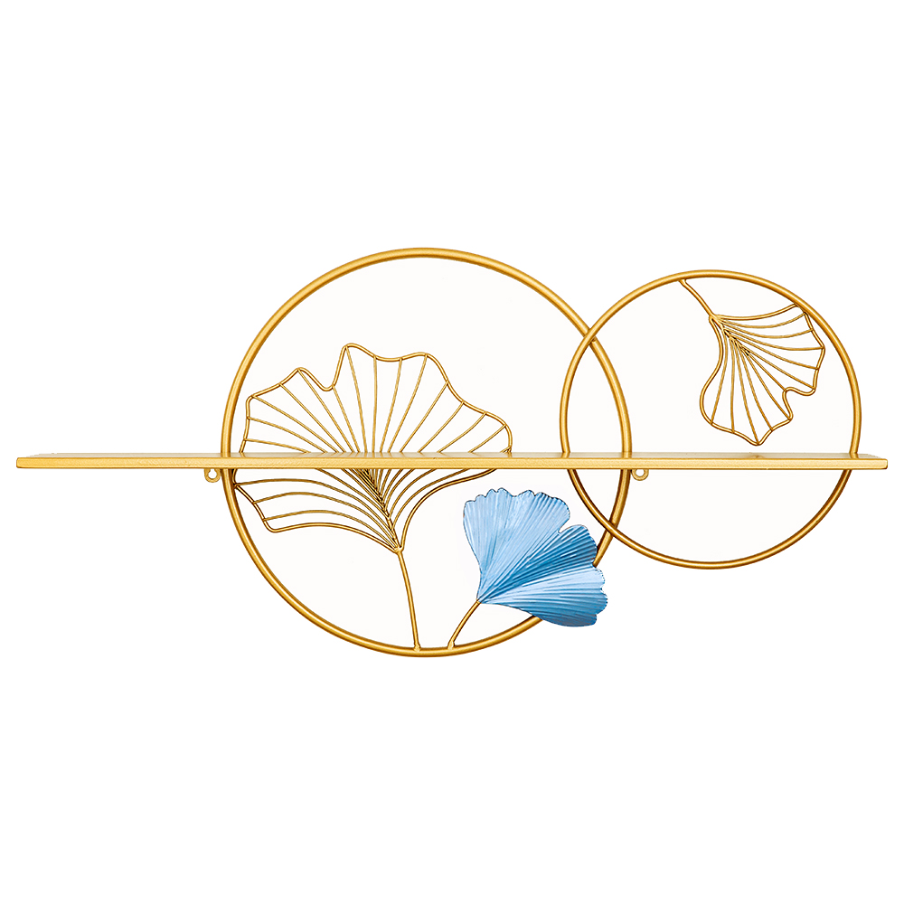 HYKING Morden Gold Metal Ginkgo Leaf Wall Decoration Shelf Living Room