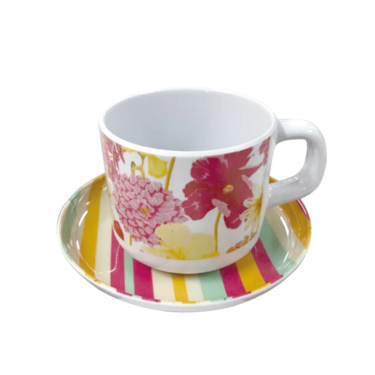 Personalised Clear Flower Printed Melamine Tea Cup Set