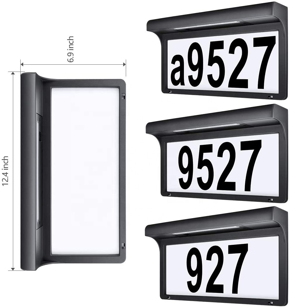 House Numbers Solar Powered Address Sign LED Illuminated Outdoor Metal doorplate Lighted Up for Home Yard Street