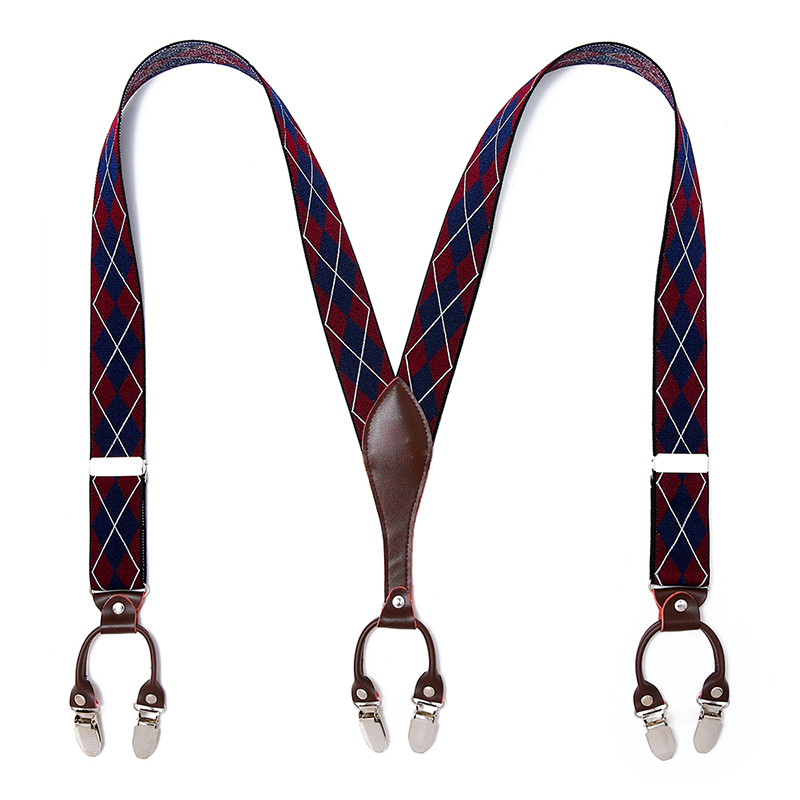 Chinese Genuine leather Adjustable Elastic classical Suspender with Double Teeth Strong Clips