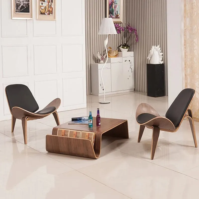 Nordic style wood modern home furniture leather shell cafe chair for living room bedroom sofa chair
