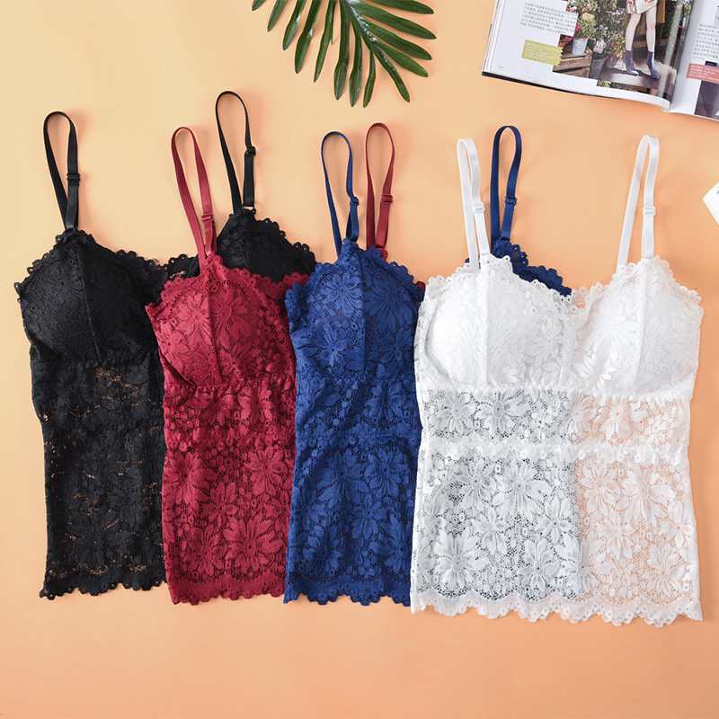 Hot Selling Sunflower Long Lace Beautiful Back Tube Top Bras Ladies Removable Padded Long Line Camisole With Built In Bra