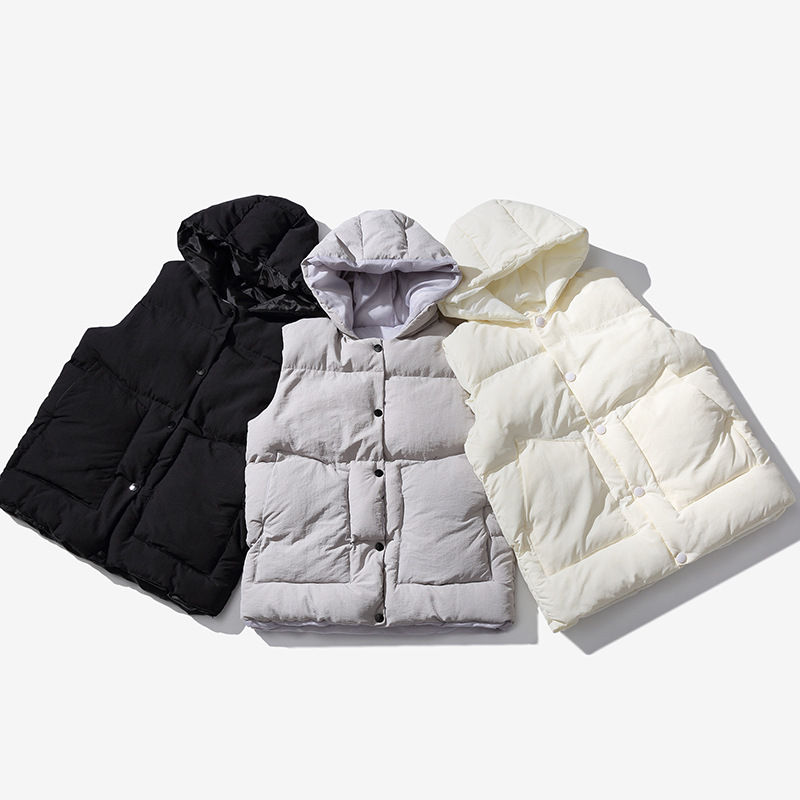 Custom New-style Comfortable Nylon Hooded Plain Dyed Quilted Puffer Vest Jacket