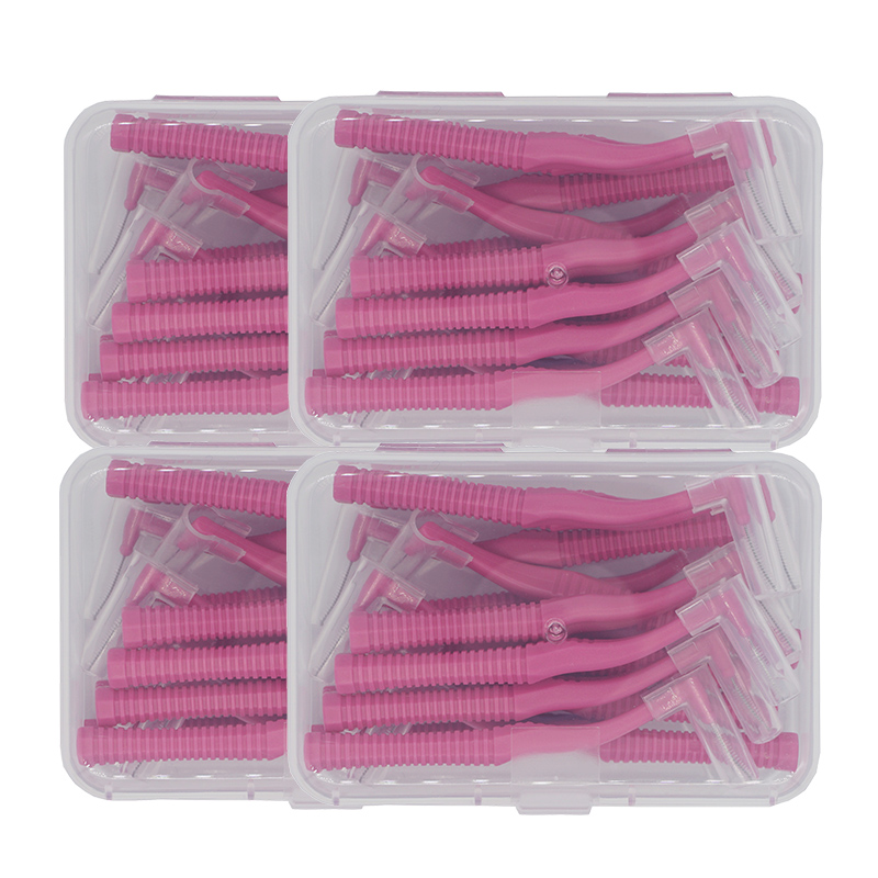 Hot Selling Slim Interdental Brush Rubber Reusable Private Label Pink Orthodontic Flosser Ortho Toothbrush 80pcs 0.6mm