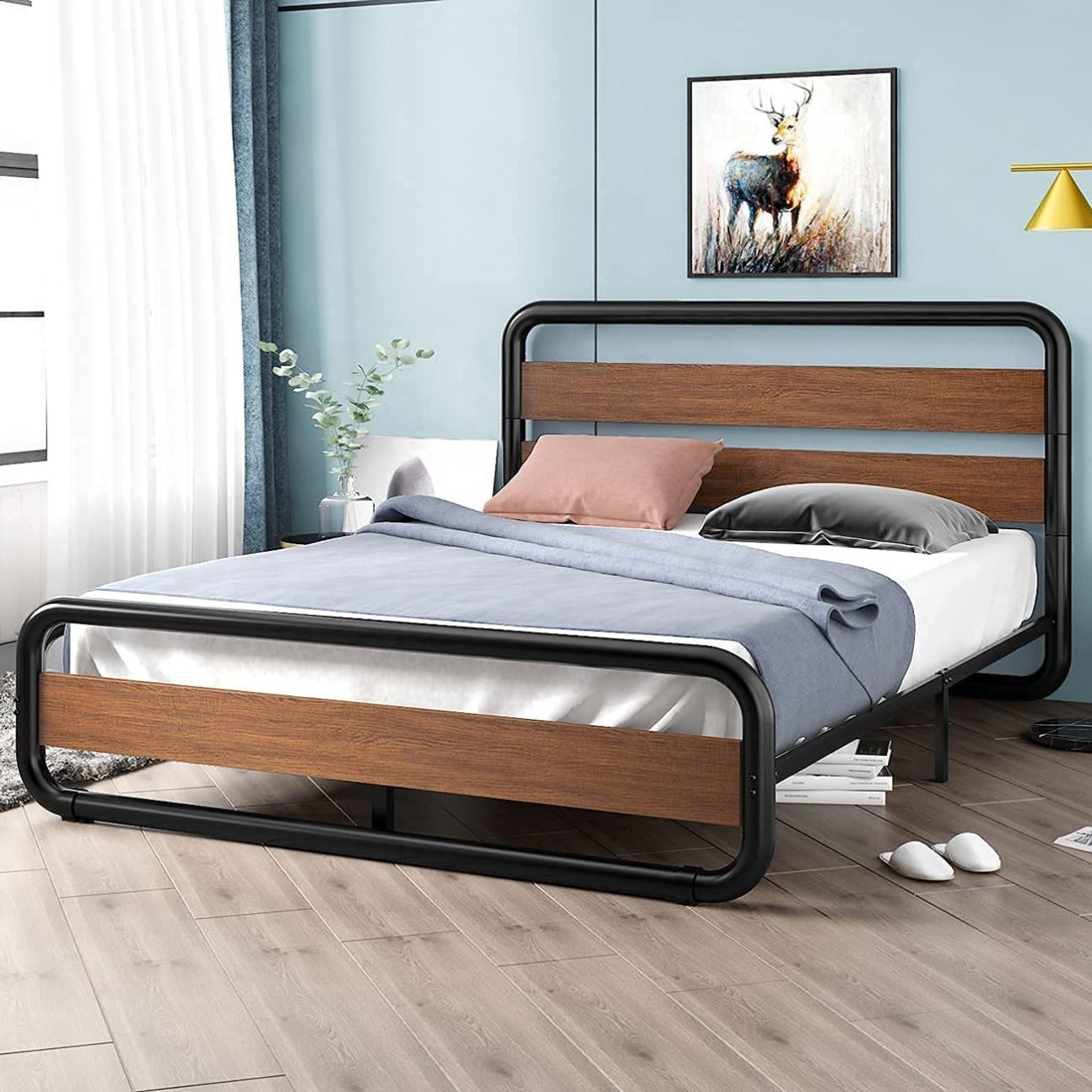 Hot sale Latest design single size black iron Upholstered Bed bed frame