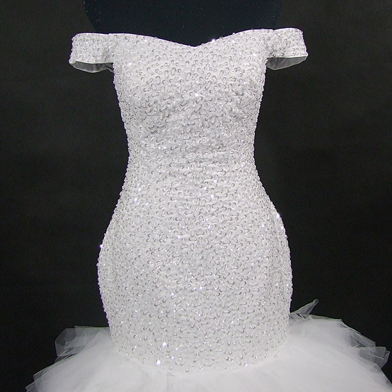 Sexy mermaid short sleeve wedding dress luxury bridal dress