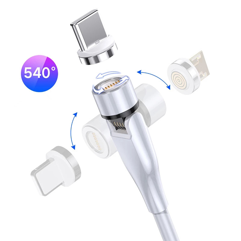 540 Rotation Magnetic USB Charging Cable 3 in 1 Micro USB 3A Type C Mobile Phone USB Data Cable for iPhone Samsung Xiaomi