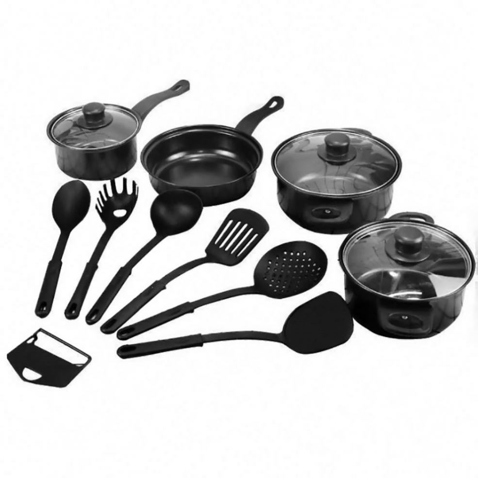 Hot Selling 13pcs cheap kitchen housewares iron non stick desini kitchen pots cookware sets