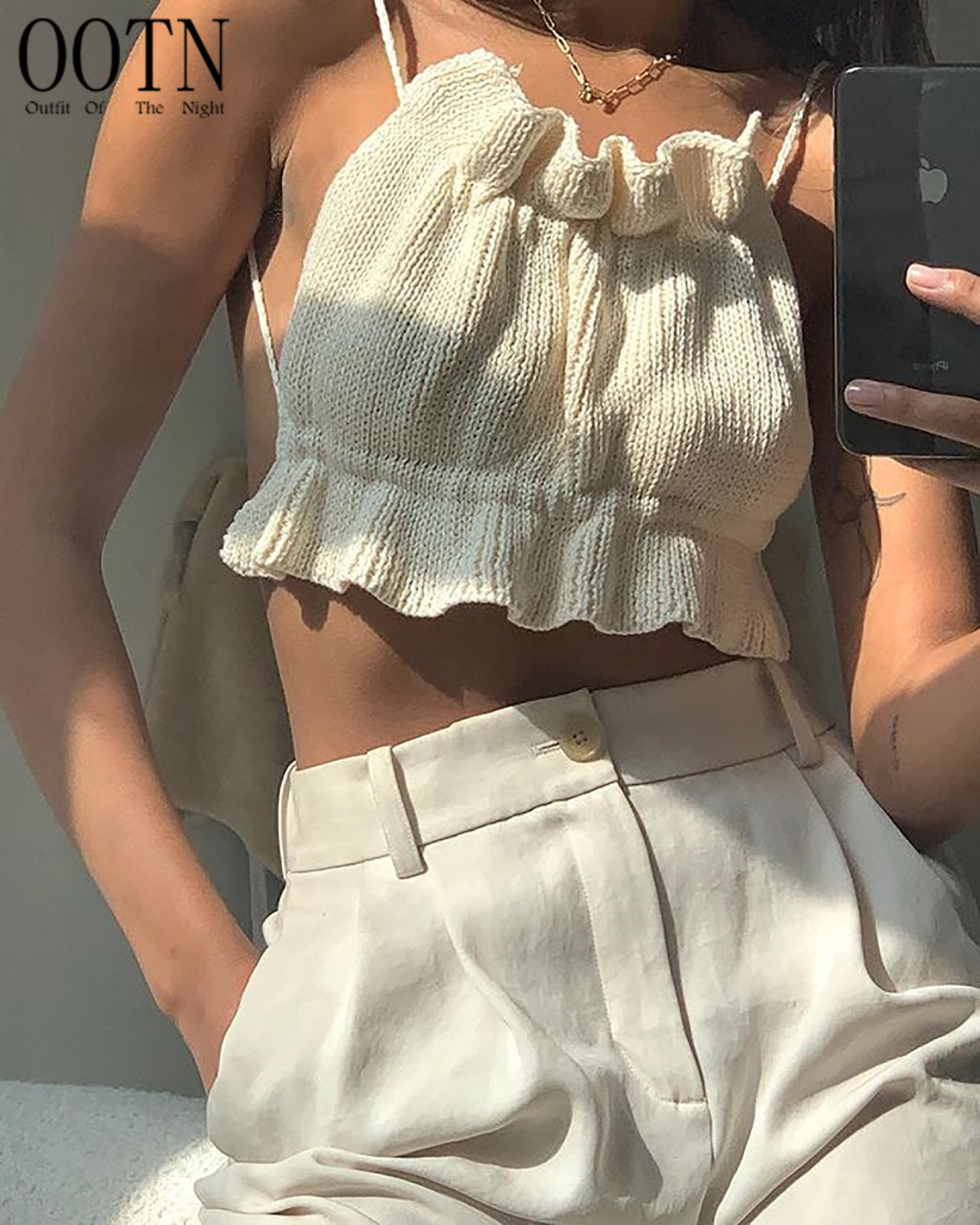 OOTN Women White Ruched Backless 2021 Summer Sleeveless Bandage Sexy Tank Tops Bandage Y2K Knit Sleeveless Crop Top