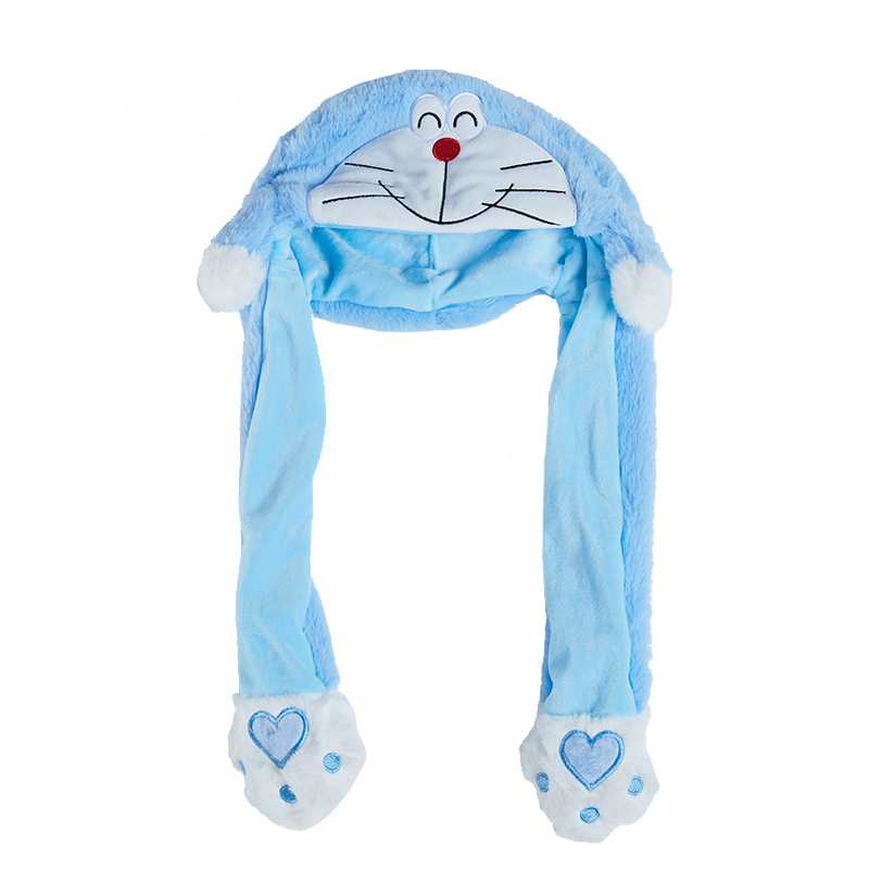 Шапка Doraemon с животными, шапка для прыжков с ушами, плюшевая шапка с выдвижными ушами, головной убор для женщин и девочек