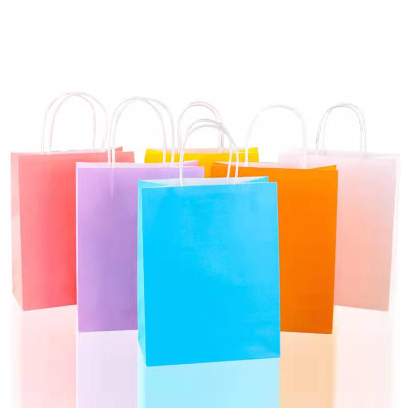 Lower MOQ Kraft Paper IN STOCK colorful garment food drink package Gift Bag with twist Handle for Shopping