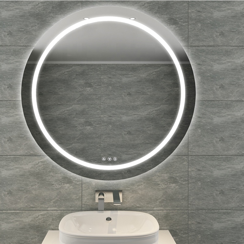 Guzex Smart Bathroom Vanity Mirror Led Light Hair Mirror Wall Touchscreen Mirror Illuminated Hotel Round Modern Silver