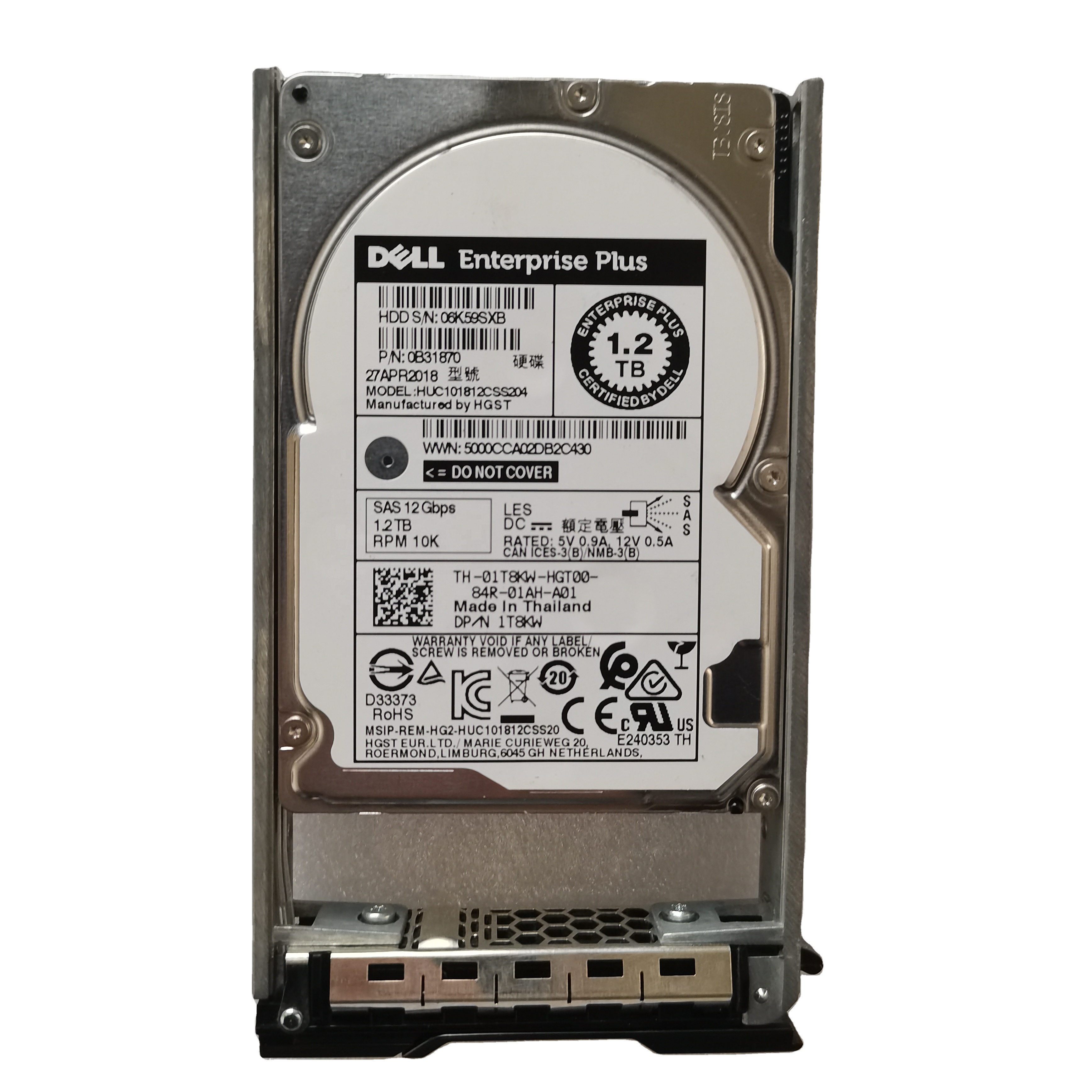 Для сервера D-ell Enterprise plus 1,2 ТБ HDD SN 06K59SXB 0B31870 27APR2018 huc10английский css204 SAS 12 Gbps 1T8KW HGST