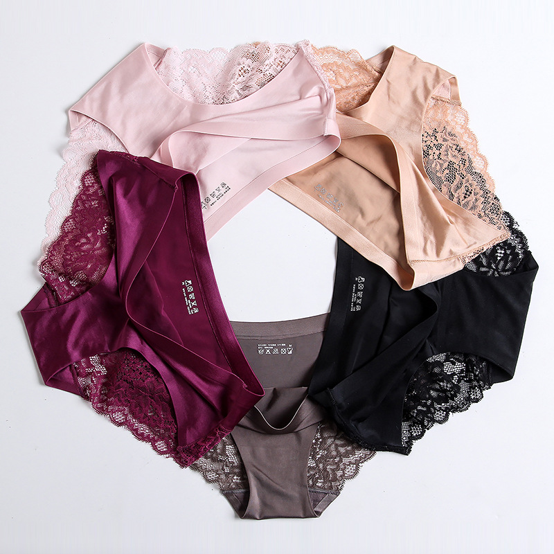 Dropshipping Ladies Sexy Satin Ice Silk Underwear Sexy briefs Seamless Lace Panties plus size women's panties