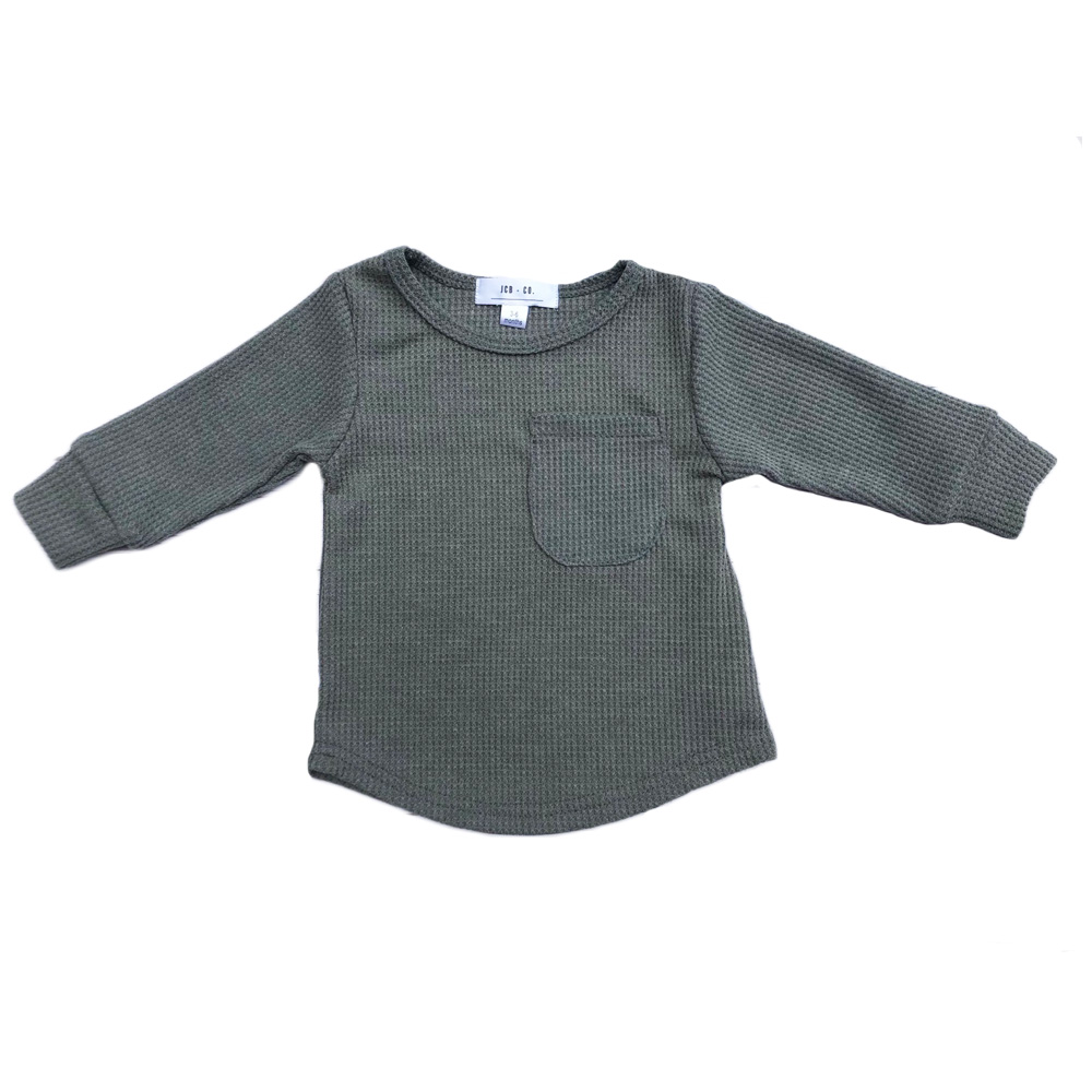 Waffle Cotton Clothes Tops Winter Baby Girls Sleepwear Boys Pocket Shirts hemp t shirts wholesale