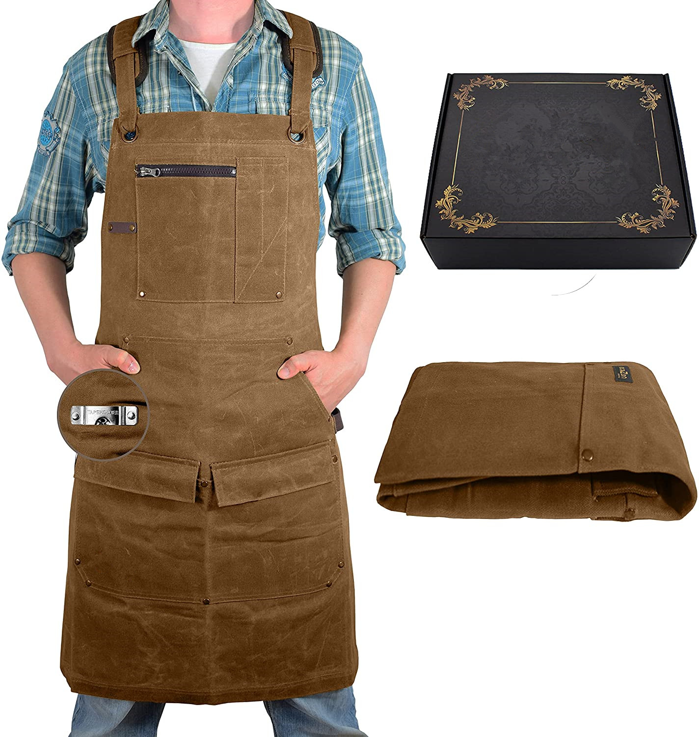 workshop carpenter barber apron perfect carpentry gift heavy wax canvas workshop tool apron denim apron with leather strap