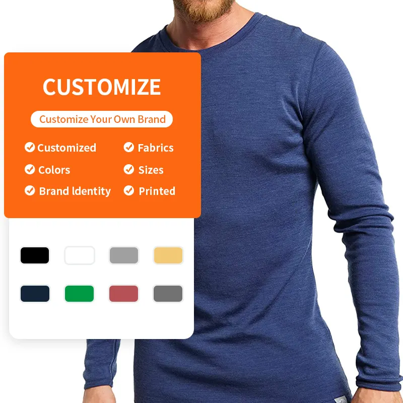 Enerup merino wool Polyester wholesale casual crop top custom Keep warm Long sleeve Base Layer Plus size man shirt