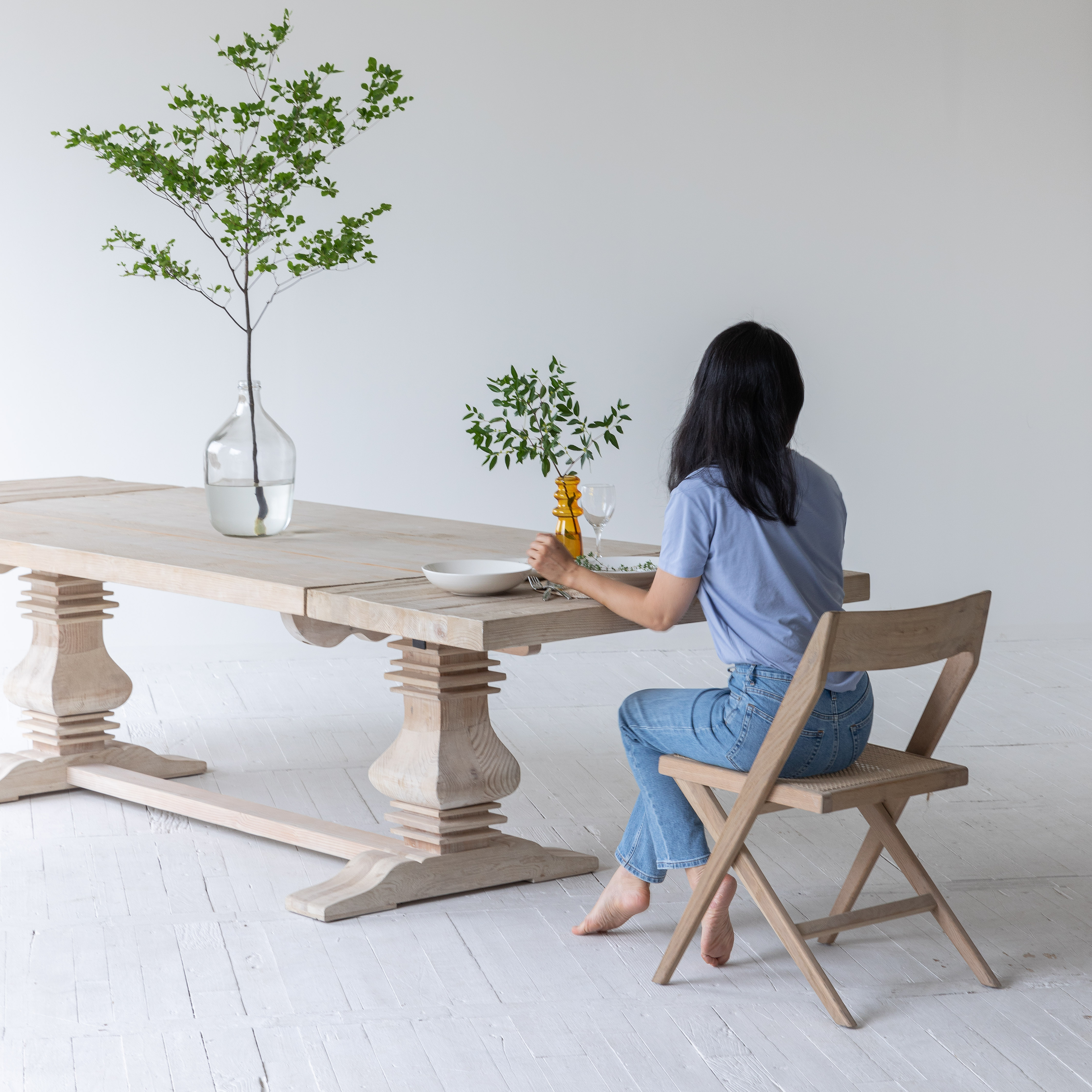 French country wooden furniture mid century natural waxed cofee dinner table restaurant