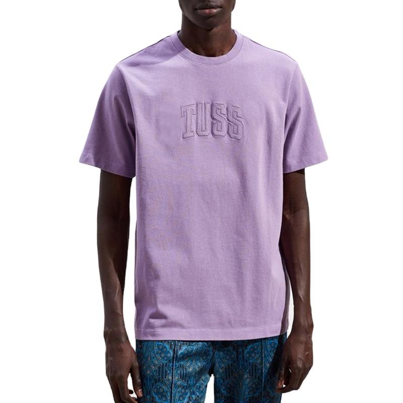 Purple color letter embroidery logo custom Formal fit mid neck Men's t-shirts Cotton