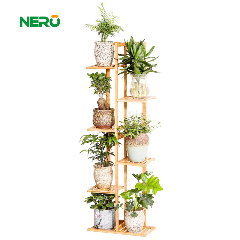 Bamboo multi-layer plant rack, indoor and outdoor can be customized flower rack display