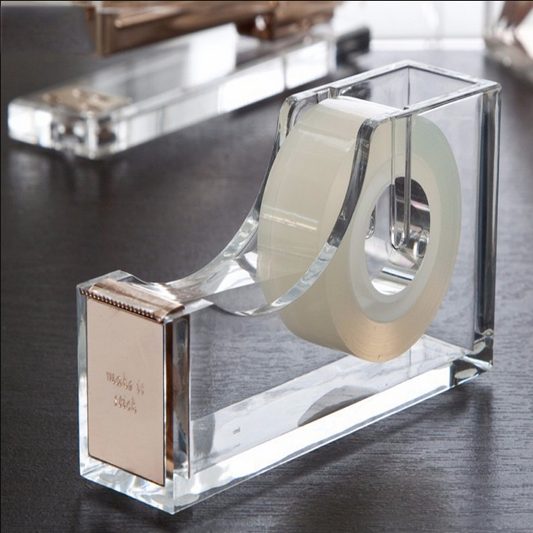 Wholesale Clear Acrylic Stationery Tape Dispenser Rose Golden Acrylic Tape Dispenser