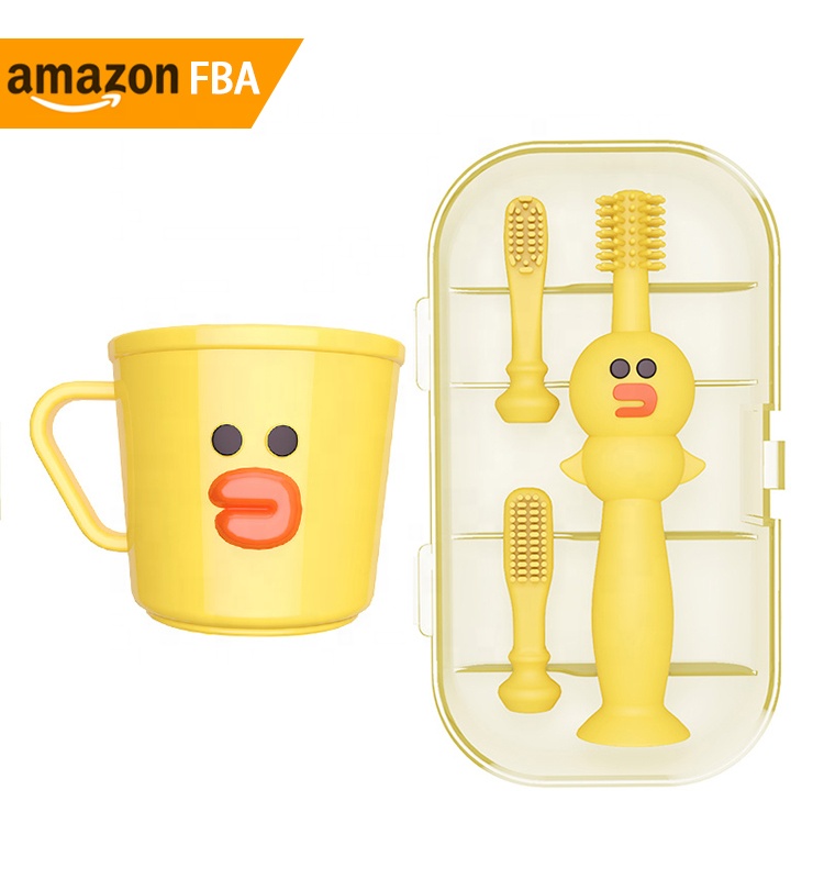 Новинка 2021, товар AMAZON, Набор сменных силиконовых детских зубных щеток с чашкой для ключей