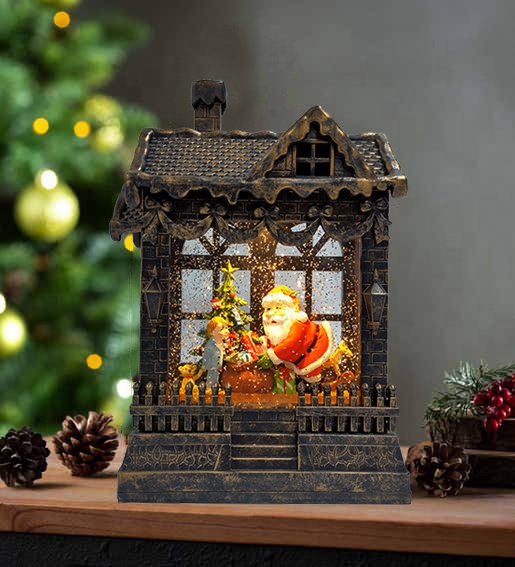 Artificial Plastic Christmas Character Santa Kid Decor Inside Home Snow Flake Snow Globe