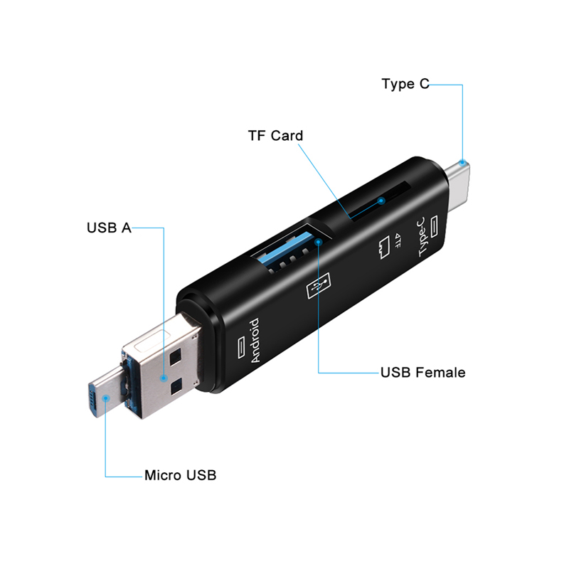 USB 2,0 Type C 5 в 1 Многофункциональный otg кард-ридер Поддержка micro, TF/SD карты памяти, U диск