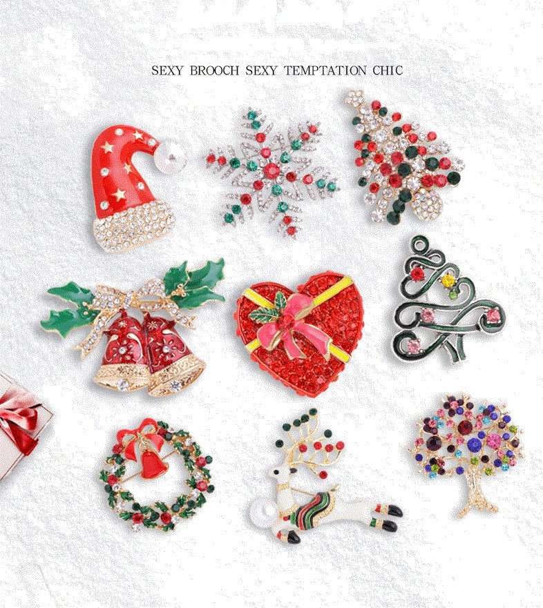 New design enamel Snowman Santa Claus bell socks tree Christmas Brooch Pin Christmas holiday gift