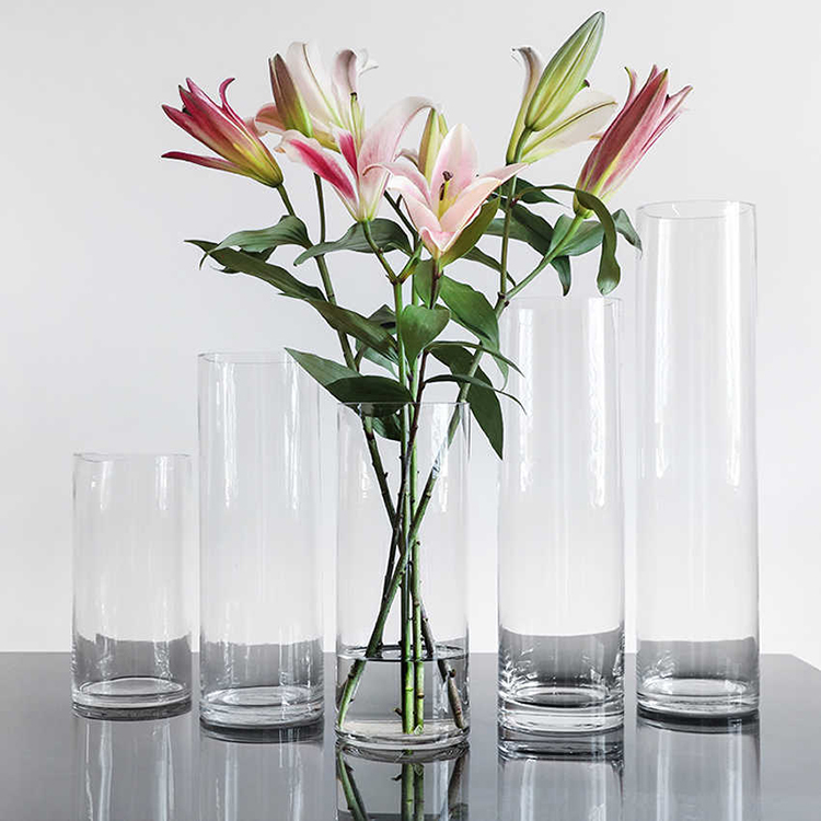 wholesale indoor home decorative clear or many color glass crystal vase cylinder murano design glass flower vase