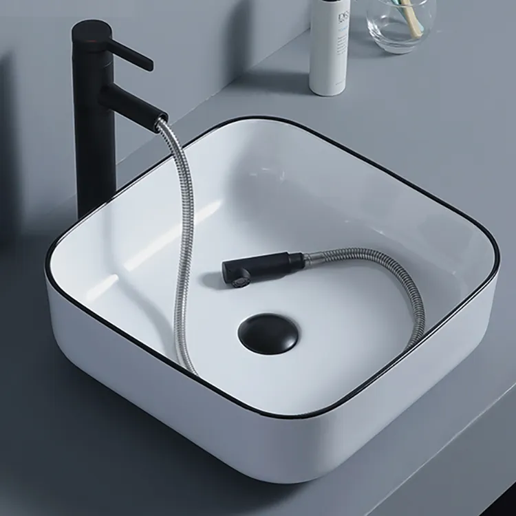 Basins Italian Style White Ceramic Sanitary Ware Bathroom Sink Rectangular Cheap Above Basin For Sale