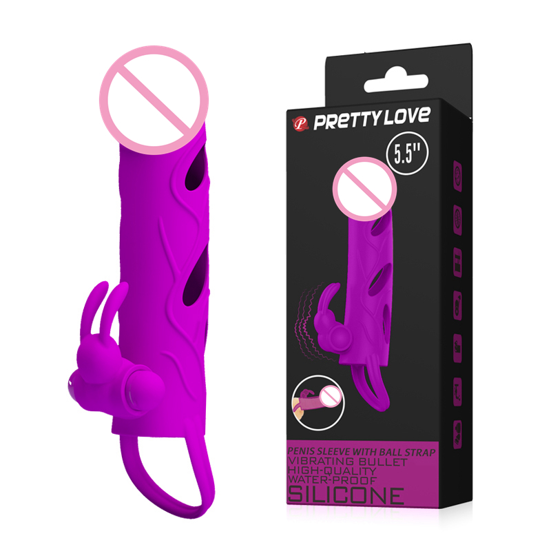 Vibrating Rabbit Sleeve Penis Extension with Bullet Soft Condom Vibrator Vegetable Vibrator