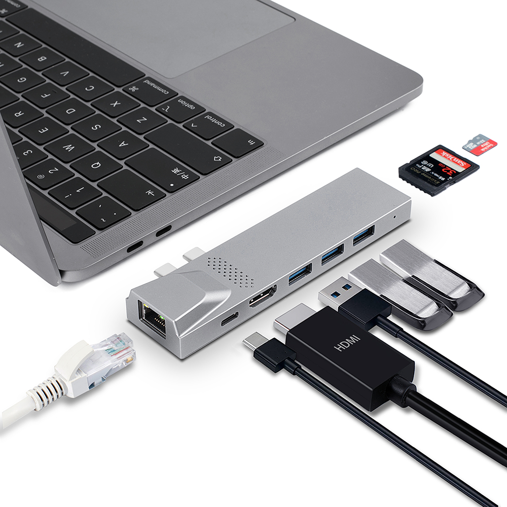 OEM многопортовый 8-в-1 USB-C концентратор мульти порт Hd 4K Ethernet зарядки Hub адаптер 8 портов usb 3,1 промышленный Внутренний usb-c концентратор usb