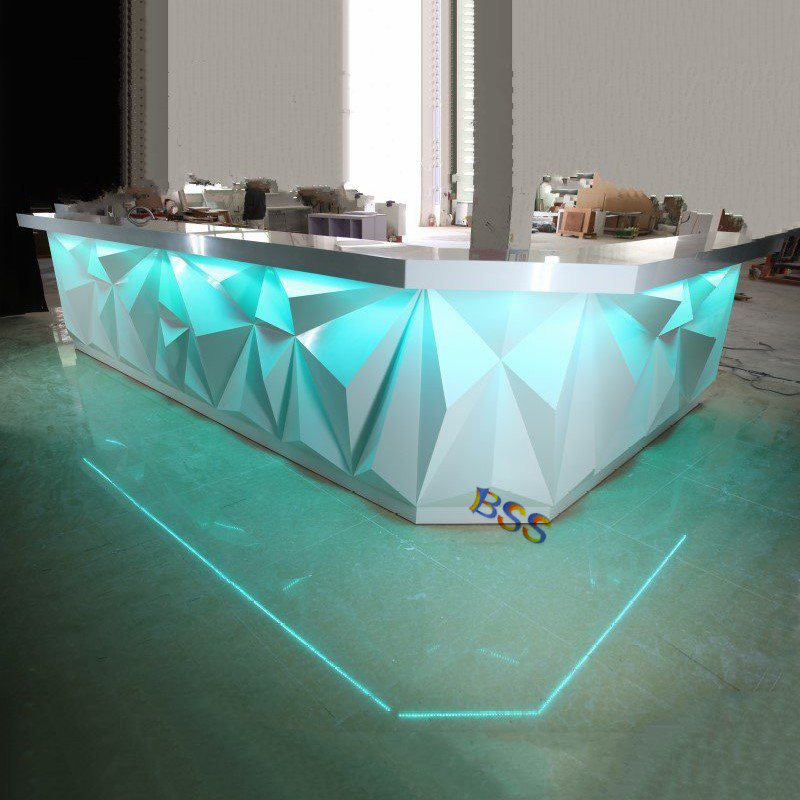 Современный роскошный кафе положить в форме буквы L Изогнутые LED белый Corian ночной клуб винный шкаф коммерческий барная стойка на продажу